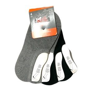 Hanes 4 Pair Socks No Show Liners Casual Cut Men’s 6-12 Gray Black